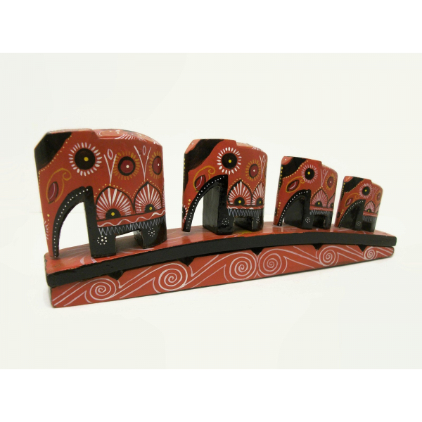 Wood Elephant Family Parade figurine tribal folk art home decor