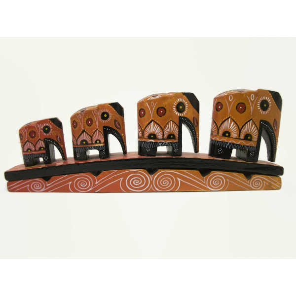 Wood Elephant Family Parade figurine tribal folk art home decor