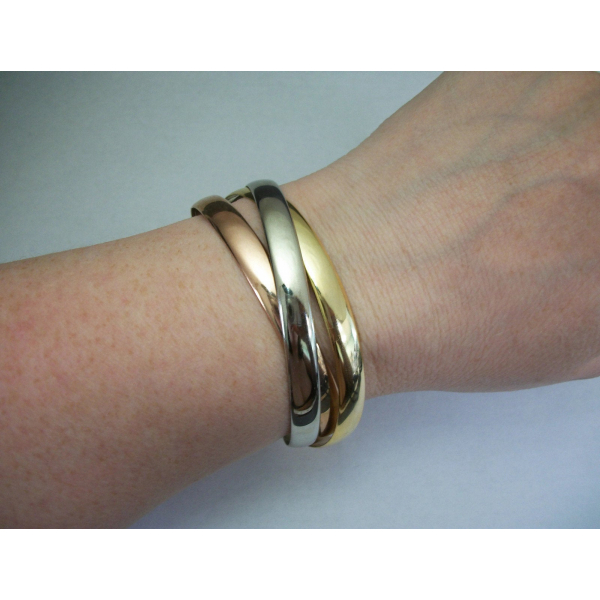 Vintage Copper Silver and Gold Tone Interconnected Bangles Mixed Metals