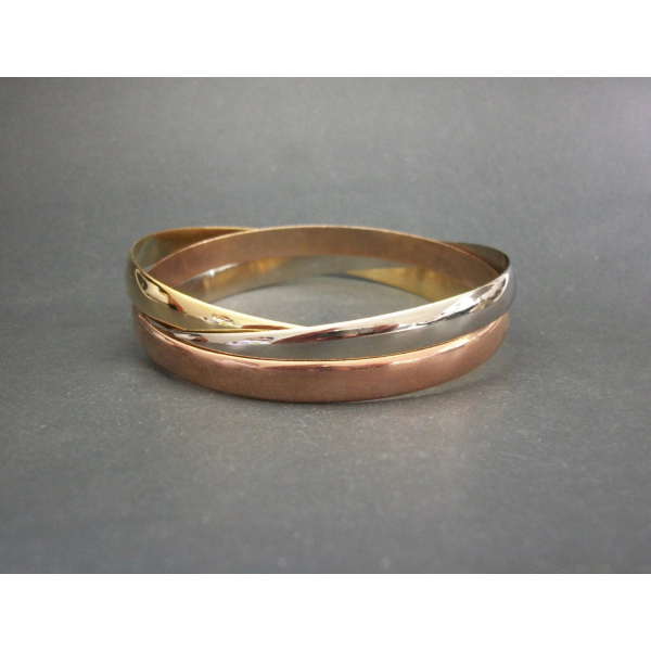 Vintage Copper Silver and Gold Tone Interconnected Bangles Mixed Metals