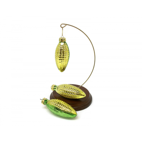 Vintage Set of Three 3 Blown Glass Corn on the Cob Christmas Ornaments