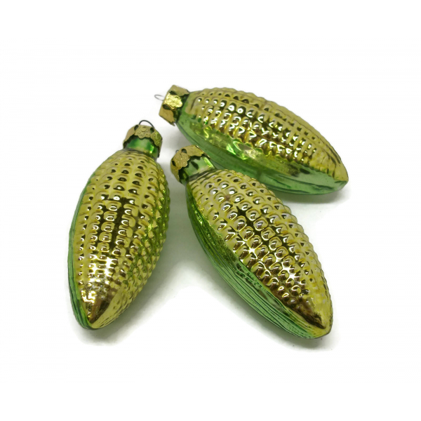 Vintage Set of Three 3 Blown Glass Corn on the Cob Christmas Ornaments