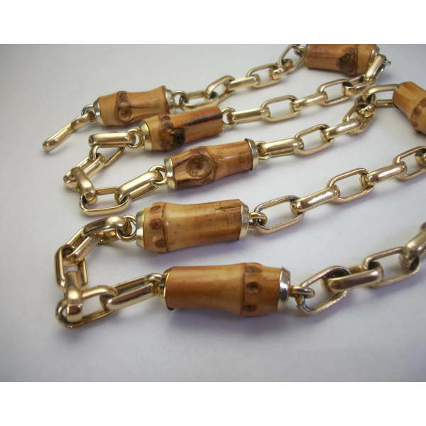 Vintage Wood and Gold Chain Belt Unisex up to 35 1/2" Belt for Woman or Man Boho