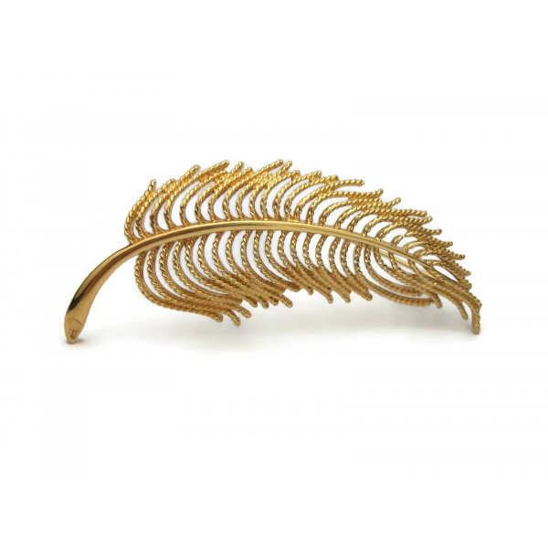 vintage Monet gold feather plume brooch lapel pin