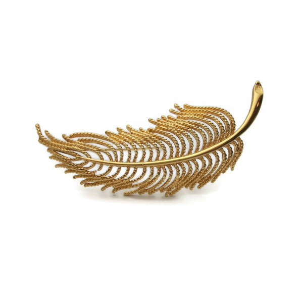 Vintage Monet gold feather brooch lapel pin