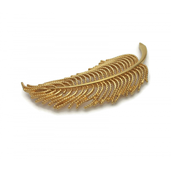 vintage Monet gold feather plume brooch lapel pin