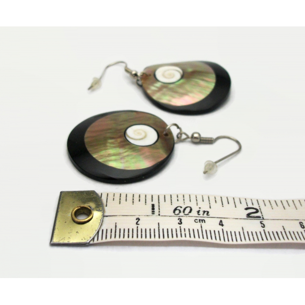 Abalone Seashell and Black Lucite Dangle Earrings Drop Hook Earrings for Pierced