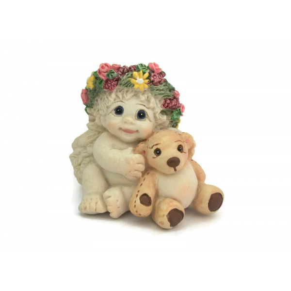 Vintage 1996 Dreamsicles Figurine Baby Angel Cherub with Teddy Bear "Playmates"