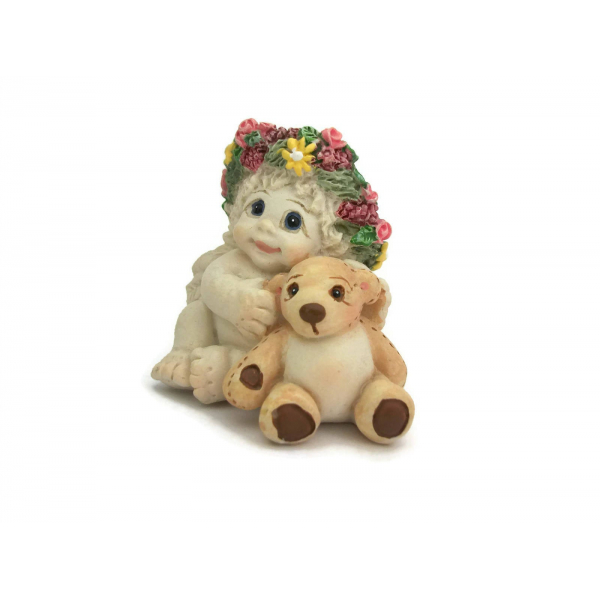 Vintage 1996 Dreamsicles Figurine Baby Angel Cherub with Teddy Bear "Playmates"