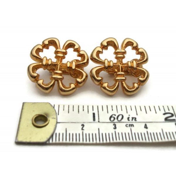 Vintage Sarah Coventry Gold Clip on Earrings Floral Embassy Shamrock 1970s