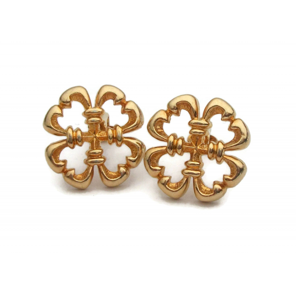 Vintage Sarah Coventry Gold Clip on Earrings Floral Embassy Shamrock 1970s