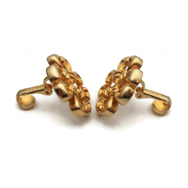 Vintage Sarah Coventry Gold Clip on Earrings Floral Embassy Shamrock 1970s