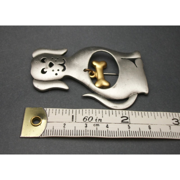 JJ Jonette Pewter Dog Brooch with Bone Charm