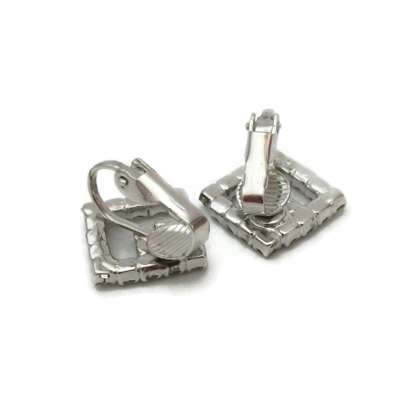Silver and rhinestone wedding clip earrings