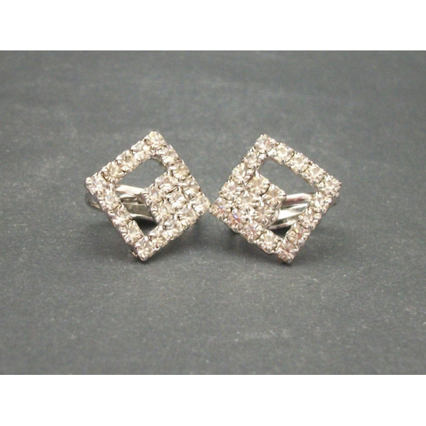 Square rhinestone clip on earrings bridal