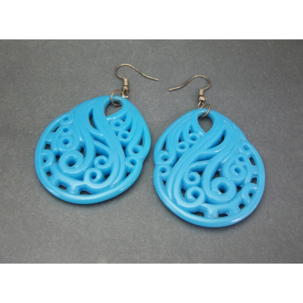 Big Blue Dangle Earrings Large Plastic