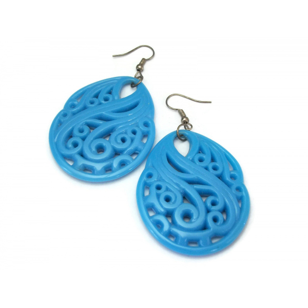 Big Blue Dangle Earrings Large Plastic