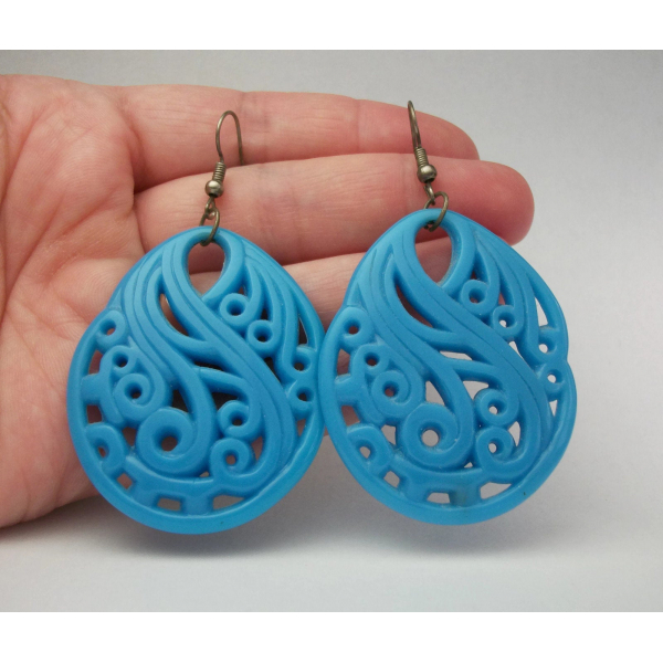 Big Blue Dangle Earrings Large Plastic