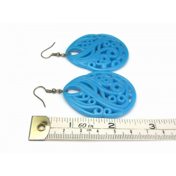 Big Blue Dangle Earrings Large Plastic