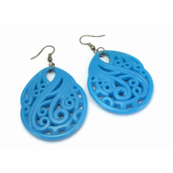 Big Blue Dangle Earrings Large Plastic