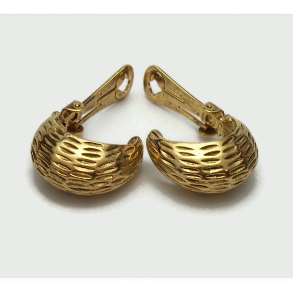 Textured gold chunky hoop clip on earrings