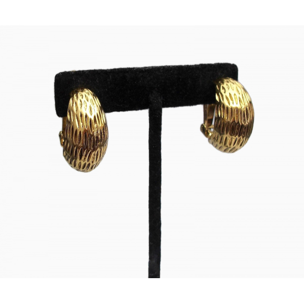 Textured gold chunky hoop clip on earrings