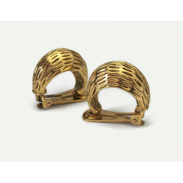 Textured gold chunky hoop clip on earrings