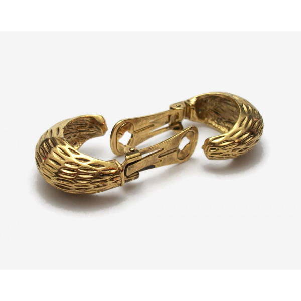 Textured gold chunky hoop clip on earrings