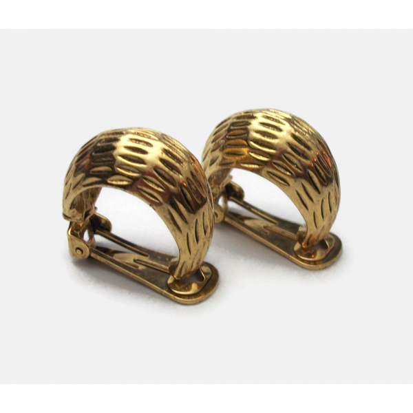 Textured gold chunky hoop clip on earrings