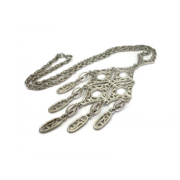 Large vintage silver medallion statement neckace