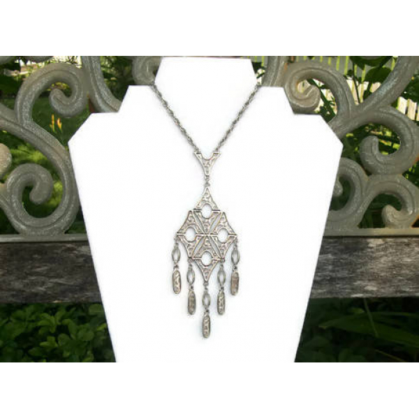 Large vintage silver medallion pendant boho neckace