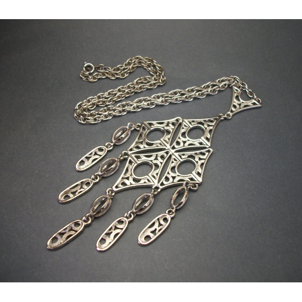 Large vintage silver medallion statement neckace