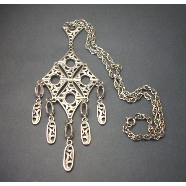 Large vintage silver medallion statement neckace