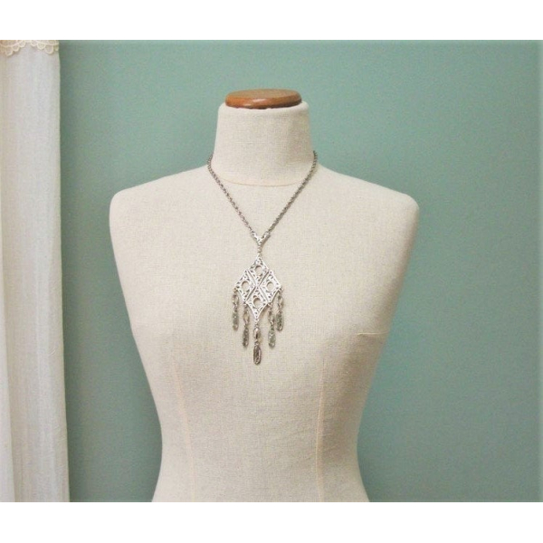 Large vintage silver medallion boho neckace