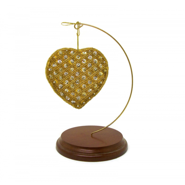 Large 4 inch Sequin Gold Seed Bead Heart Ornament
