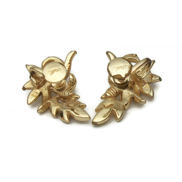 signed Coro gold floral screw back clip earrings