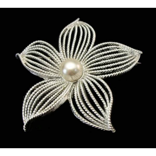 1960s Sarah Coventry Silver Flower Brooch Moonflower floral pin
