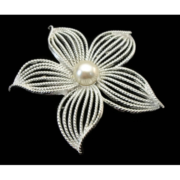 Mid-Century Women\u2019s Jewelry 1960s Sarah Coventry Brooch Vintage Faux Pearl Brooch Silver Flower Pin Sarah Coventry Lapel Pin