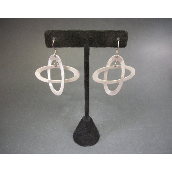 Vintage Lightweight Silver Tone Ovals Dangle Hook Earrings for Pierced Ears