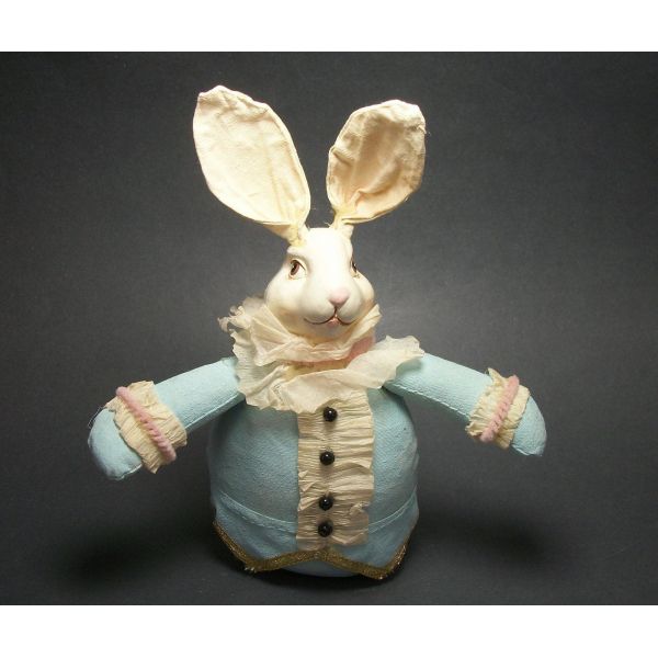 Vintage Hand Painted Fabric Resin & Paper Bunny Rabbit Art Doll Easter Decor