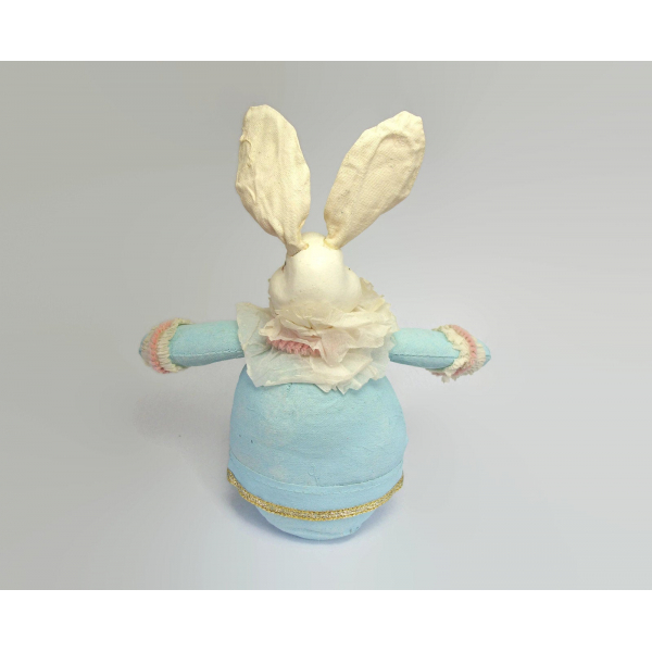 Vintage Hand Painted Fabric Resin & Paper Bunny Rabbit Art Doll Easter Decor