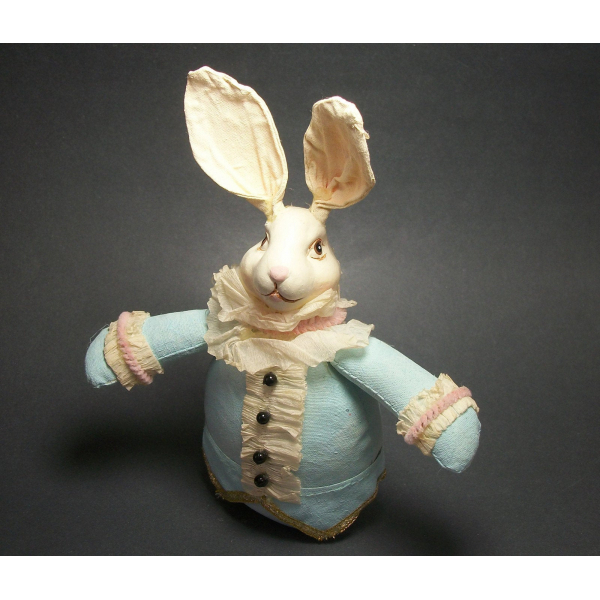 Vintage Hand Painted Fabric Resin & Paper Bunny Rabbit Art Doll Easter Decor