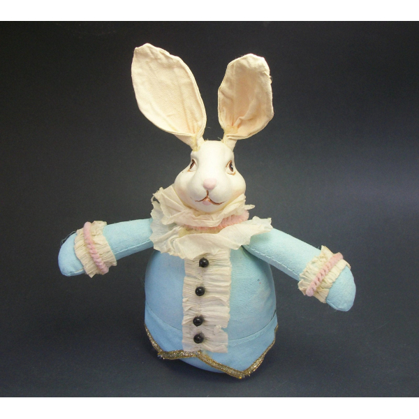 Vintage Hand Painted Fabric Resin & Paper Bunny Rabbit Art Doll Easter Decor