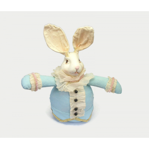 Vintage Hand Painted Fabric Resin & Paper Bunny Rabbit Art Doll Easter Decor