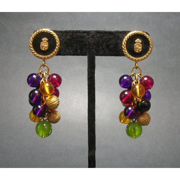 Liz Claiborne shield and colorful beaded dangle earrings