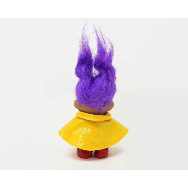 Vintage TNT Troll Doll in Raincoat and Galoshes Purple Hair and Yellow Eyes 1991