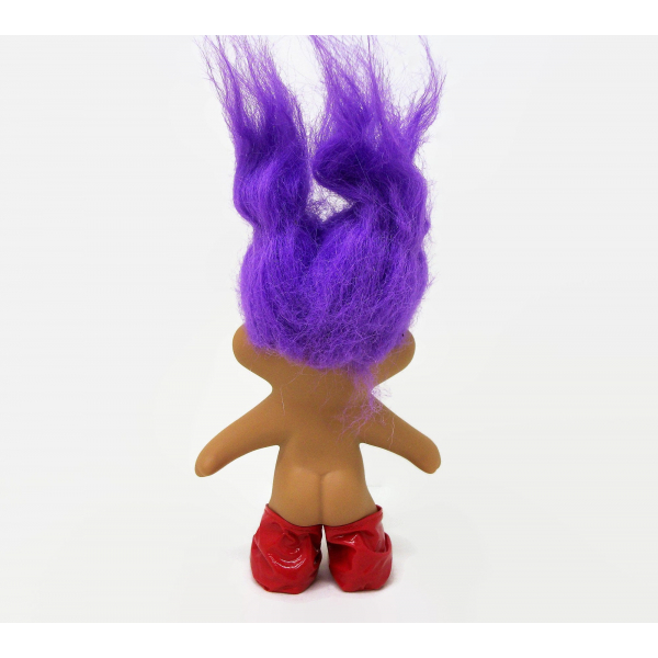 Vintage TNT Troll Doll in Raincoat and Galoshes Purple Hair and Yellow Eyes 1991