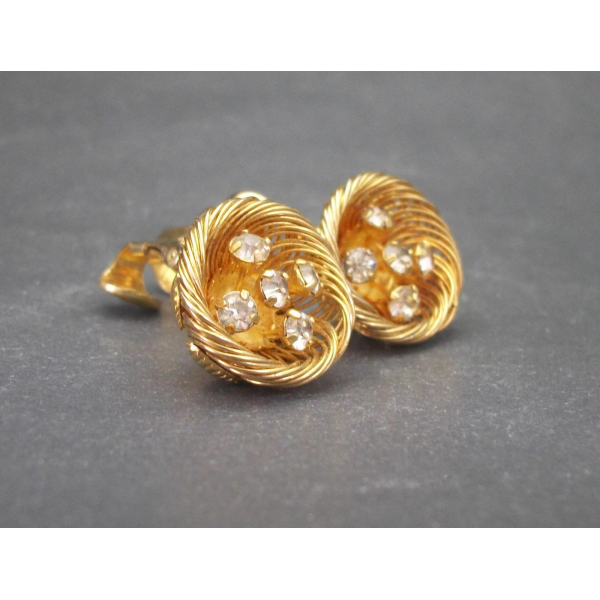 Vintage gold wire bird nest clip on earrings