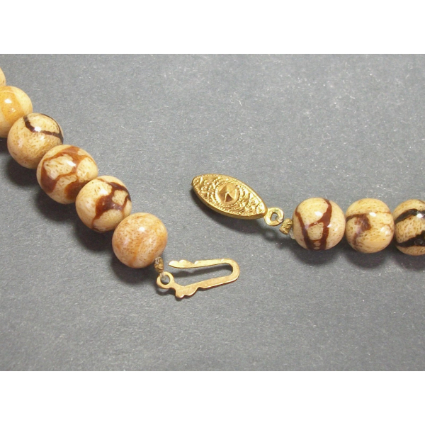 Reversible Beaded Necklace Marbled Brown Black Beads 21 inch Long Bib Necklace