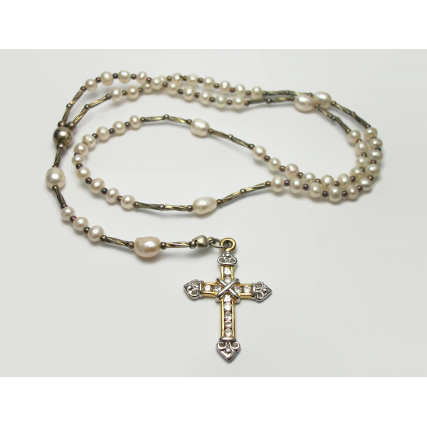 Rosary Mother of Pearl, Mary Icon and Holy Soil - Gold Fill